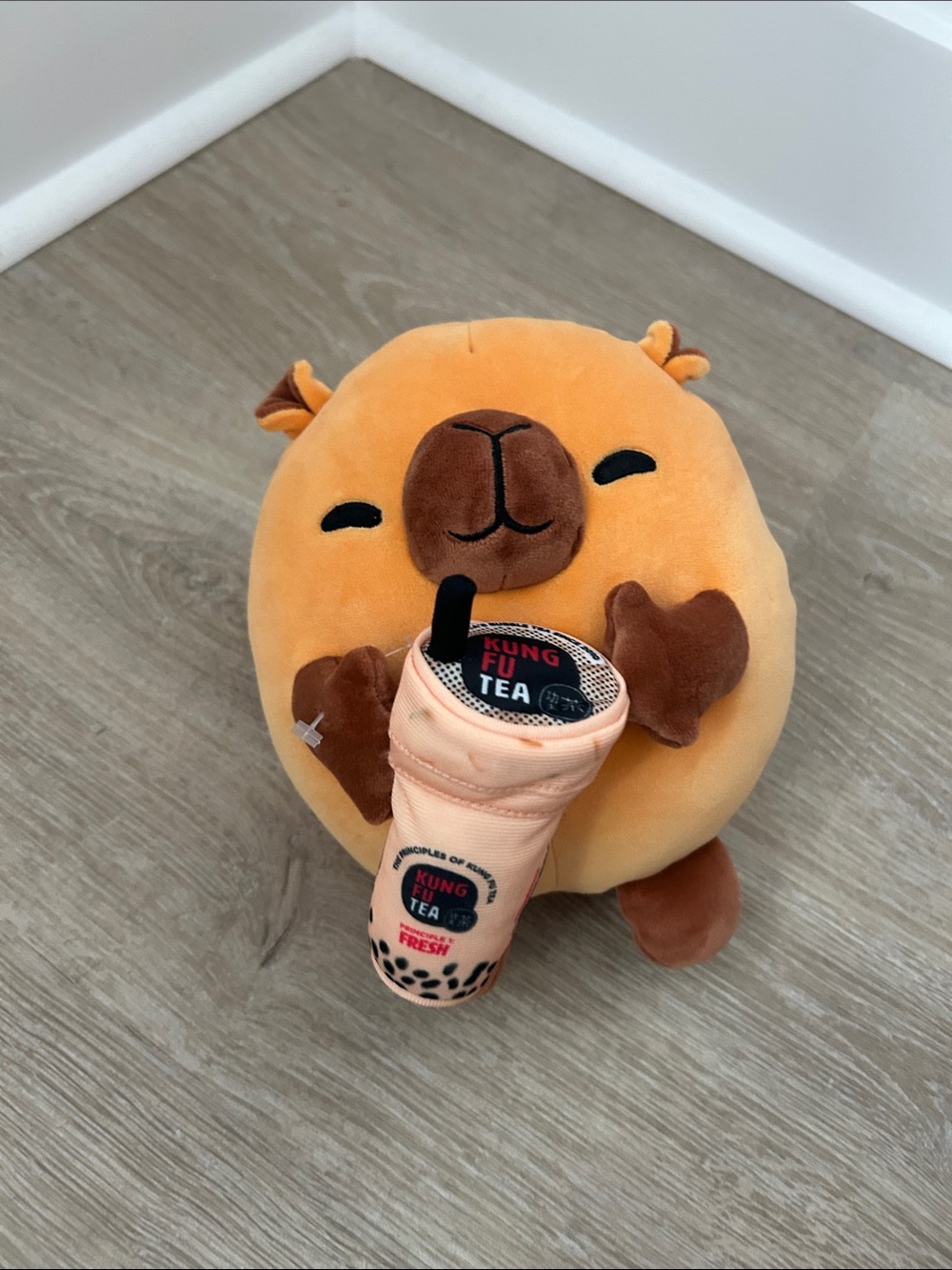 Orange Bubble Tea Plush Animal with Removable Cup